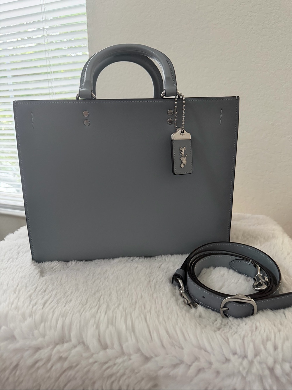 Coach Rogue Gray/Blue Leather Tote with Silver Hardware